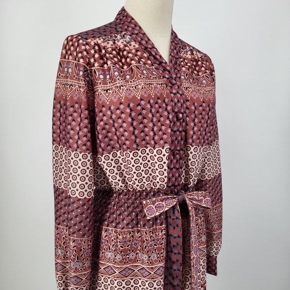 Vintage Boho Floral Print Long Sleeve Dress Button Up Medium - Picture 3 of 11